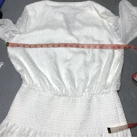 White House Black Market Smocked Blouson Dress Ivory M Sheer Romantic Feminine - Picture 14 of 16